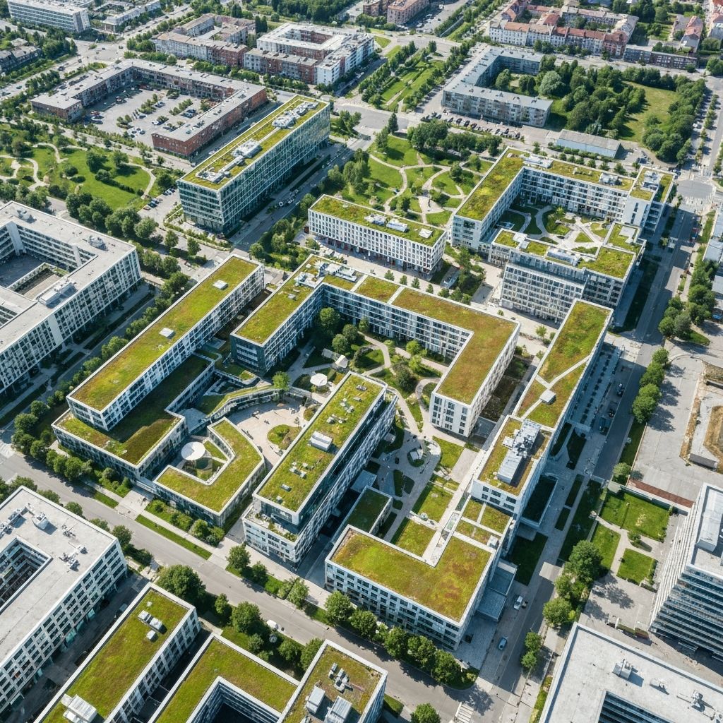 Duurzame gebouwen in een groene stedelijke omgeving
